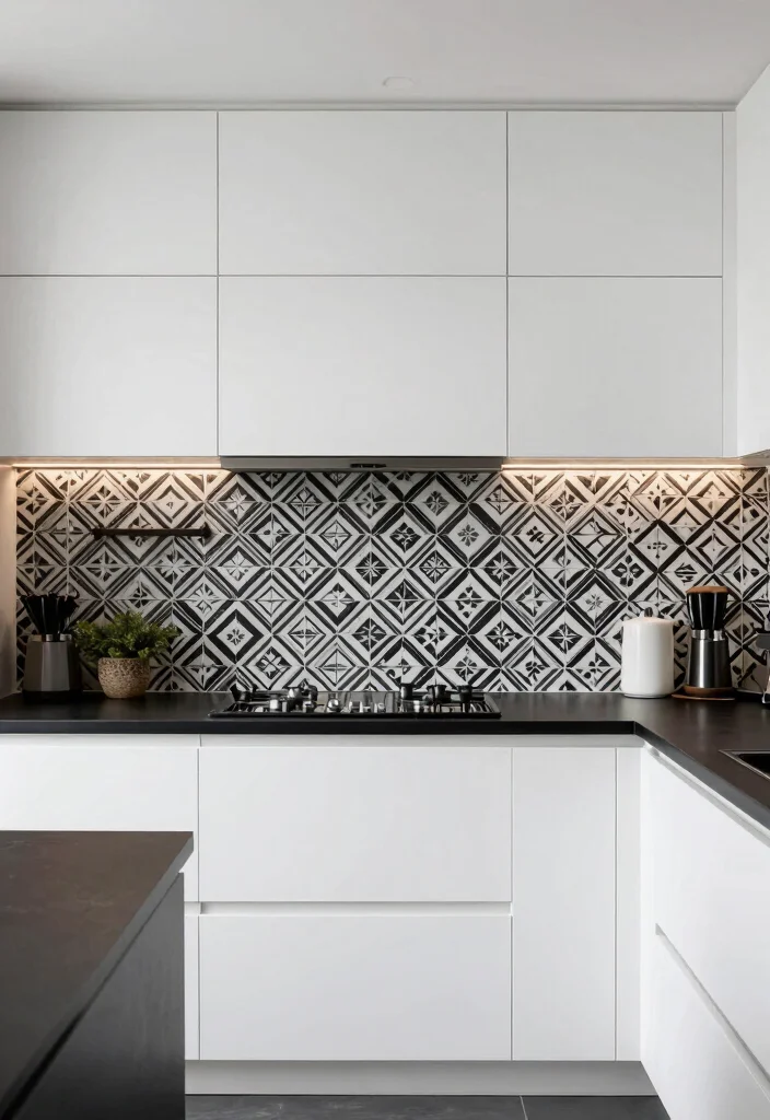 30 Black and White Kitchen Ideas for a Classic Contrast 17 30 Black and White Kitchen Ideas for a Classic Contrast 7. Statement Backsplashes 0