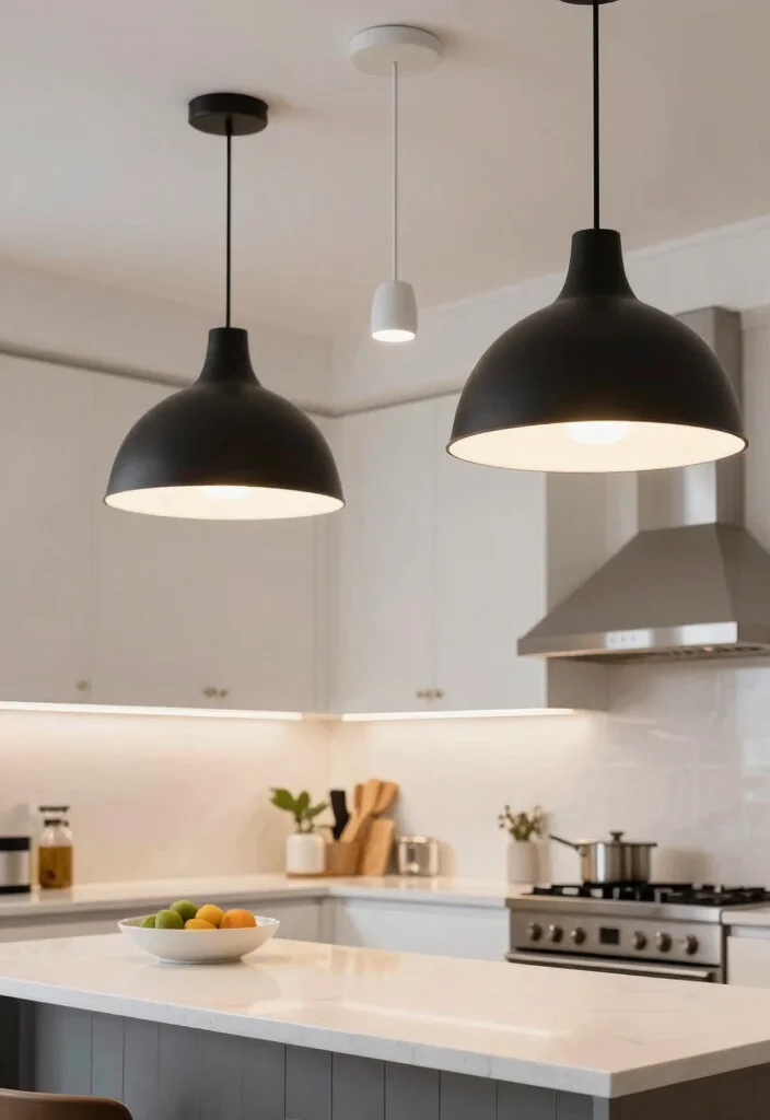 30 Black and White Kitchen Ideas for a Classic Contrast 19 30 Black and White Kitchen Ideas for a Classic Contrast 9. Gorgeous Lighting Fixtures 0