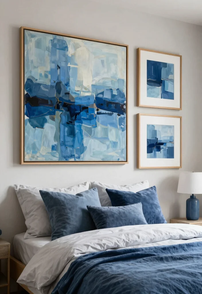 30 Blue Bedroom Ideas That Are Peaceful and Stylish 32 30 Blue Bedroom Ideas That Are Peaceful and Stylish 12. Abstract Blue Art 0