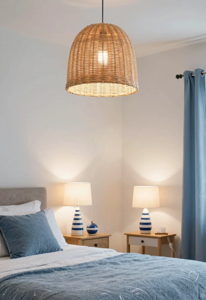 30 Blue Bedroom Ideas That Are Peaceful and Stylish 46 30 Blue Bedroom Ideas That Are Peaceful and Stylish 16. Light Fixtures with a Coastal Twist 0