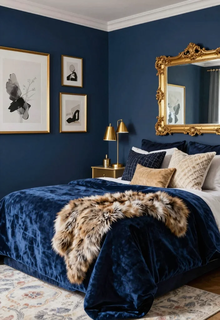 30 Blue Bedroom Ideas That Are Peaceful and Stylish 2 30 Blue Bedroom Ideas That Are Peaceful and Stylish 2. Navy Elegance with Gold Accents 0