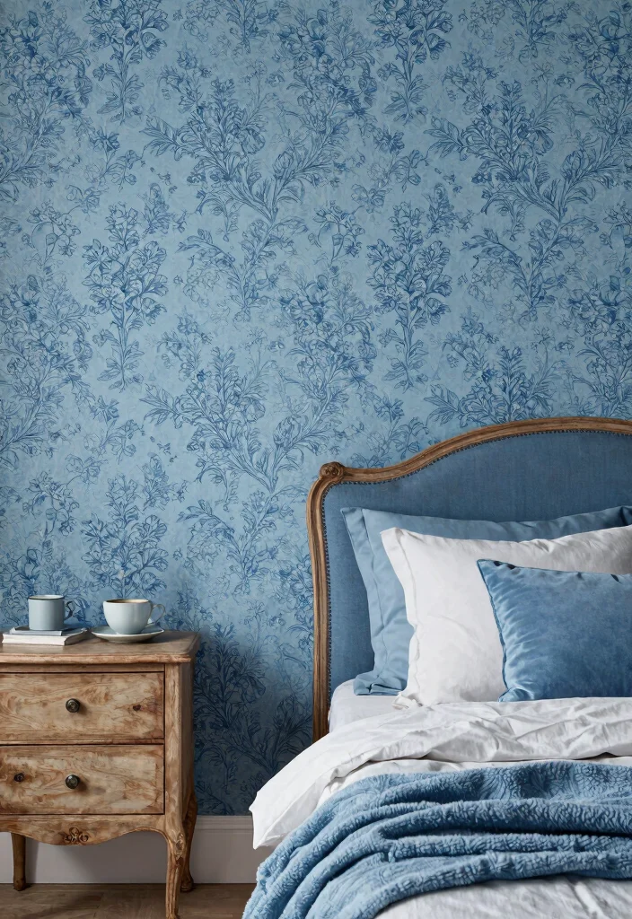 30 Blue Bedroom Ideas That Are Peaceful and Stylish 65 30 Blue Bedroom Ideas That Are Peaceful and Stylish 25. Vintage Blue Wallpaper 0