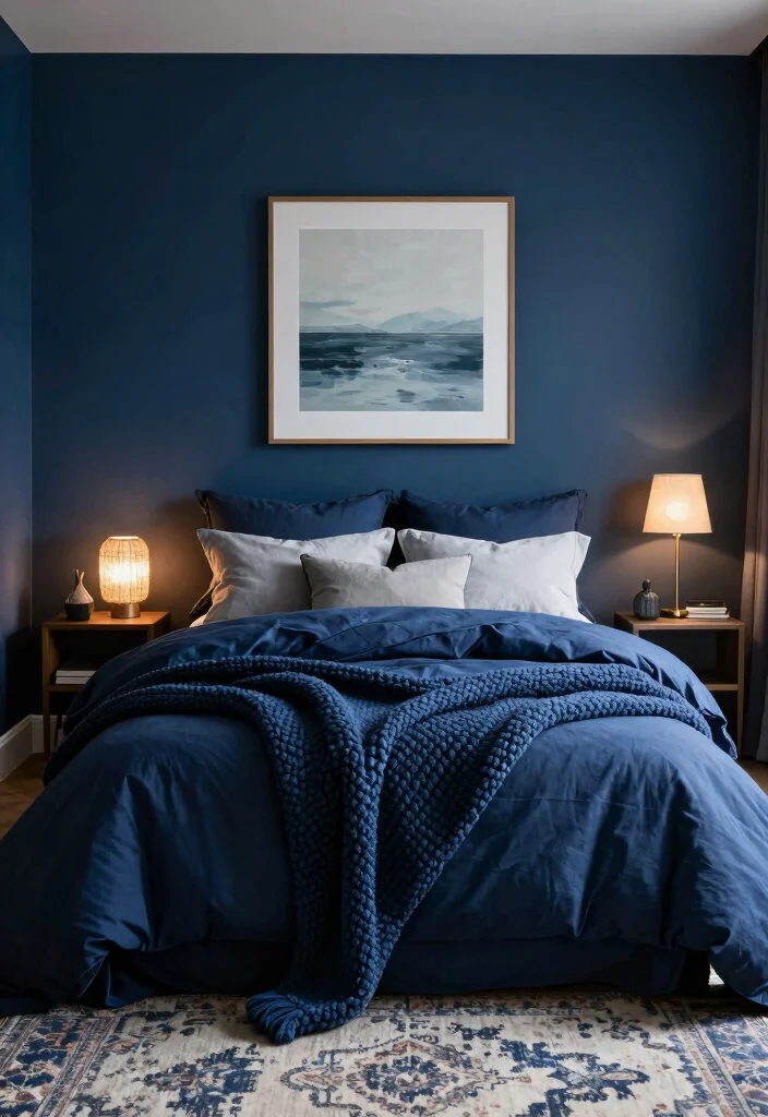 30 Blue Bedroom Ideas That Are Peaceful and Stylish 15 30 Blue Bedroom Ideas That Are Peaceful and Stylish 5. Deep Sea Inspiration with Darker Blues 0