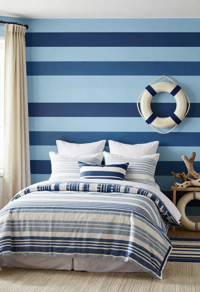 30 Blue Bedroom Ideas That Are Peaceful and Stylish 16 30 Blue Bedroom Ideas That Are Peaceful and Stylish 6. Nautical Chic with Stripes 0