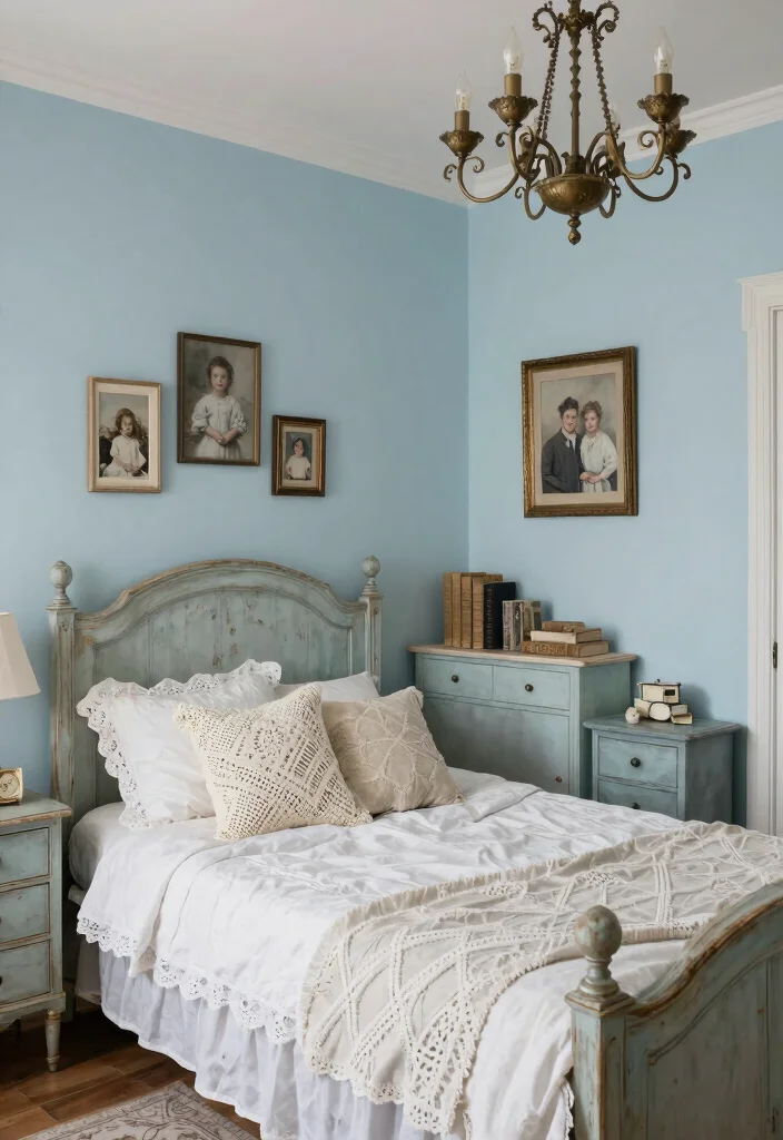 30 Blue Bedroom Ideas That Are Peaceful and Stylish 17 30 Blue Bedroom Ideas That Are Peaceful and Stylish 7. Vintage Blue with Antique Accents 0
