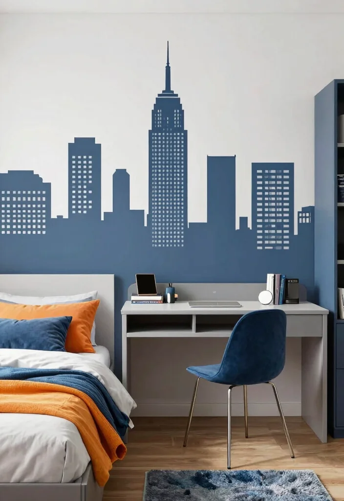 30 Boys Bedroom Ideas That Are Cool and Functional 26. Cool Cityscape Urban Living 0