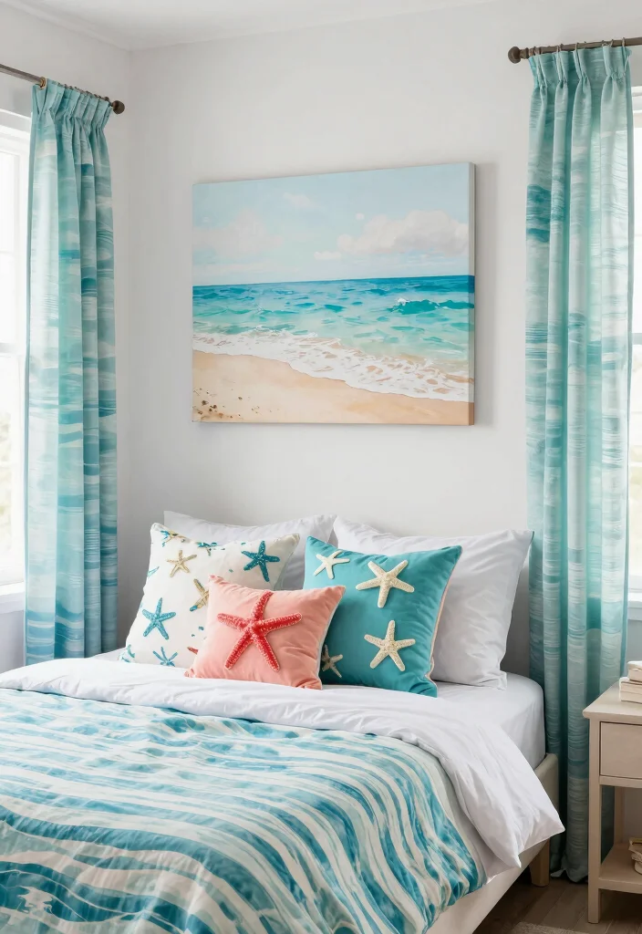 30 Coastal Bedroom Ideas for a Breezy Beachy Vibe 15. Oceanic Prints and Patterns 0