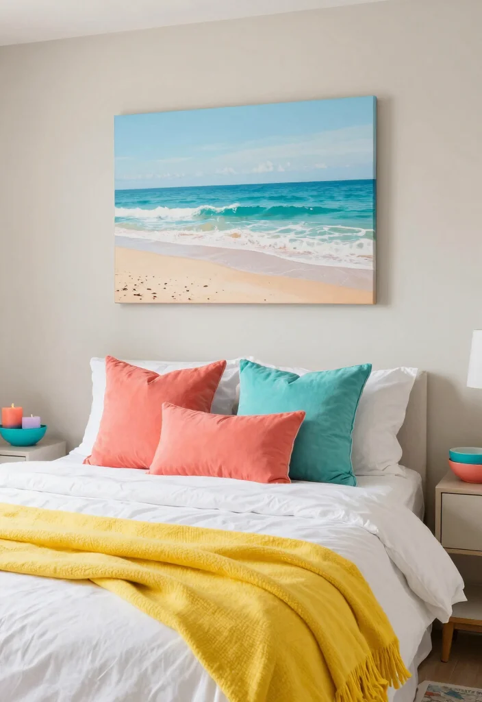 30 Coastal Bedroom Ideas for a Breezy Beachy Vibe 4. Coastal Color Pops 0