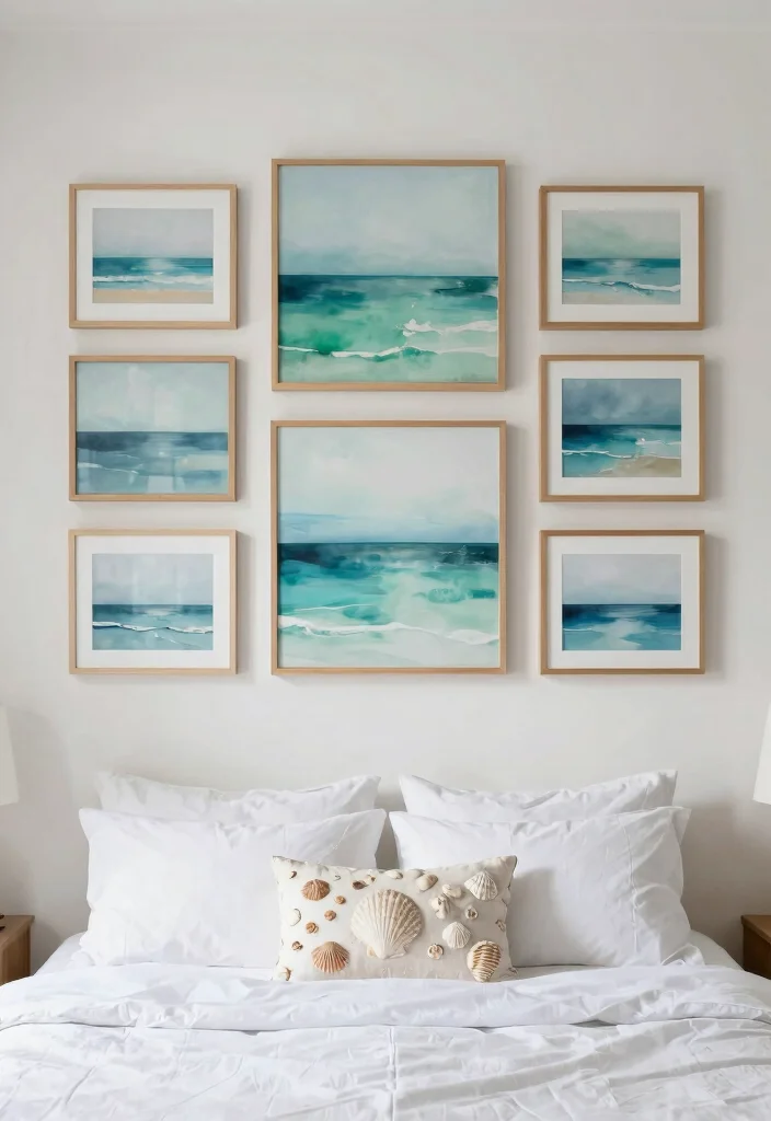 30 Coastal Bedroom Ideas for a Breezy Beachy Vibe 6. Ocean Inspired Wall Art 0