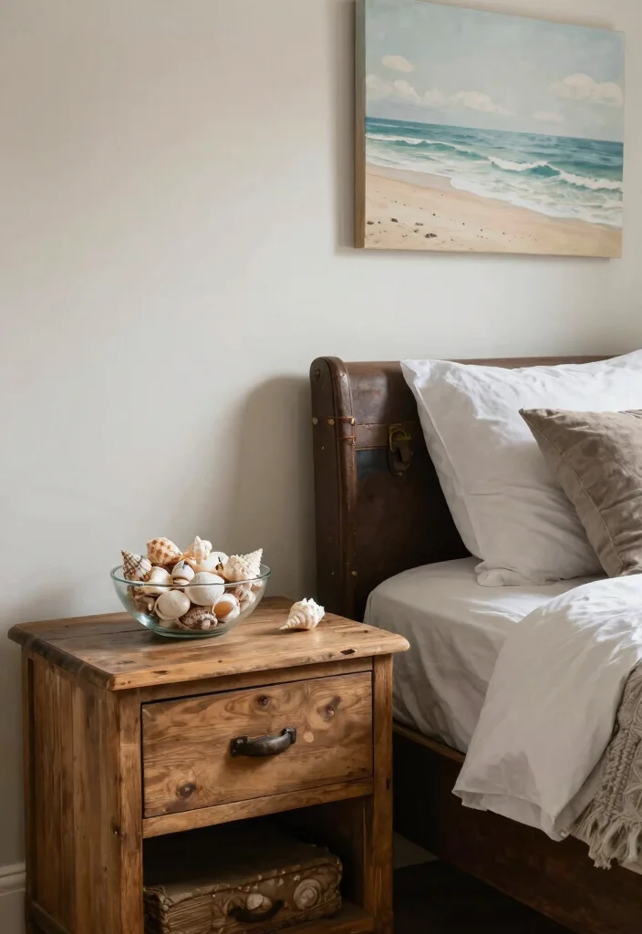 30 Coastal Bedroom Ideas for a Breezy Beachy Vibe 8. Vintage Finds and Shell Collections 0