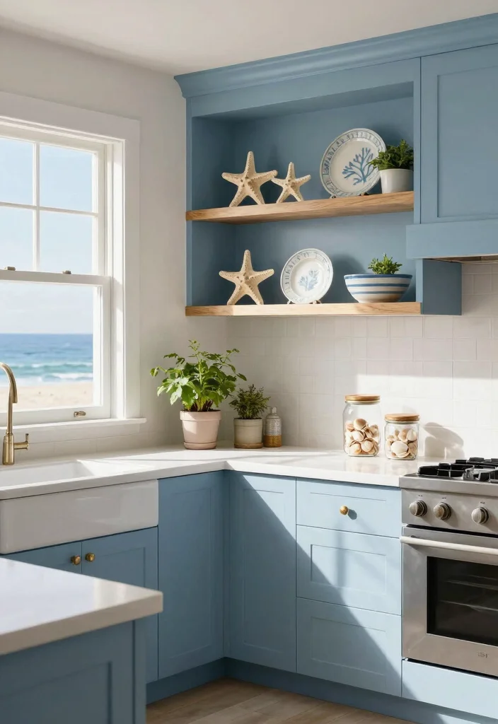 30 Coastal Kitchen Ideas for a Breezy Beach Vibe 1. Light Blue Cabinetry for a Calming Effect 0