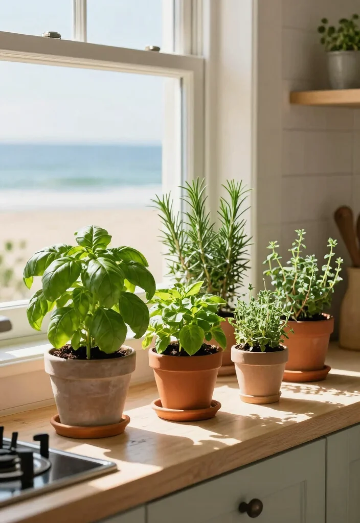 30 Coastal Kitchen Ideas for a Breezy Beach Vibe 10. Fresh Herb Gardens for Flavor and Decor 0