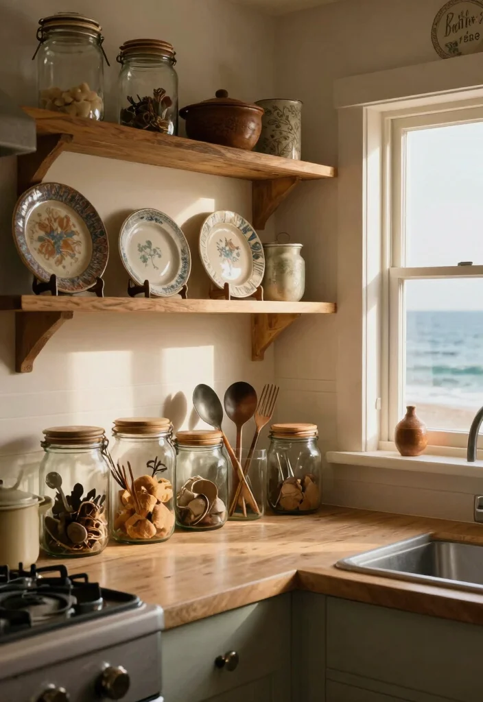 30 Coastal Kitchen Ideas for a Breezy Beach Vibe 12. Vintage Finds as Decor Accents 0