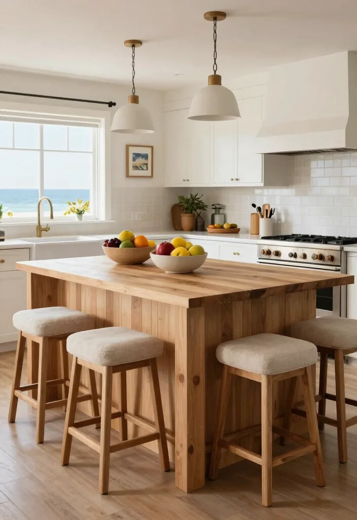 30 Coastal Kitchen Ideas for a Breezy Beach Vibe 14. Functional Kitchen Islands with Style 0