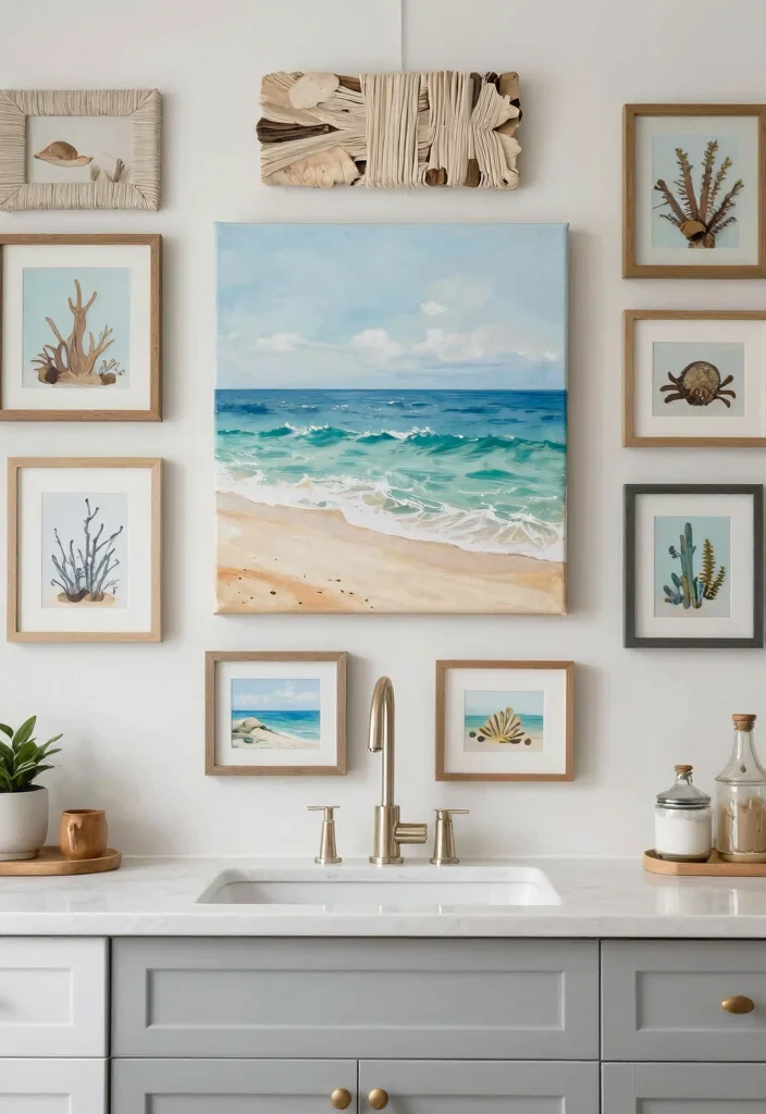 30 Coastal Kitchen Ideas for a Breezy Beach Vibe 15. Ocean Inspired Wall Art 0