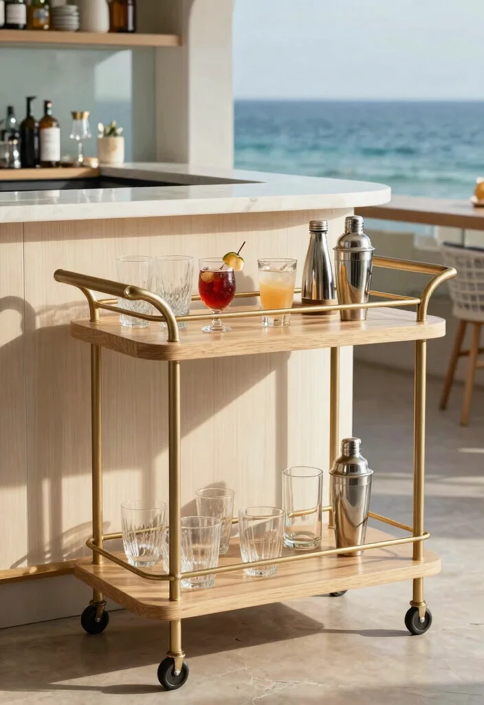 30 Coastal Kitchen Ideas for a Breezy Beach Vibe 18. Breezy Bar Carts for Entertaining 0