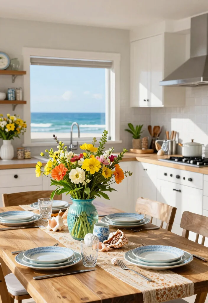 30 Coastal Kitchen Ideas for a Breezy Beach Vibe 21. Seasonal Decor for a Fresh Look 0