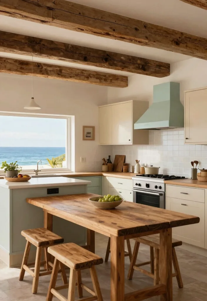 30 Coastal Kitchen Ideas for a Breezy Beach Vibe 4. Natural Wood Elements for Warmth 0