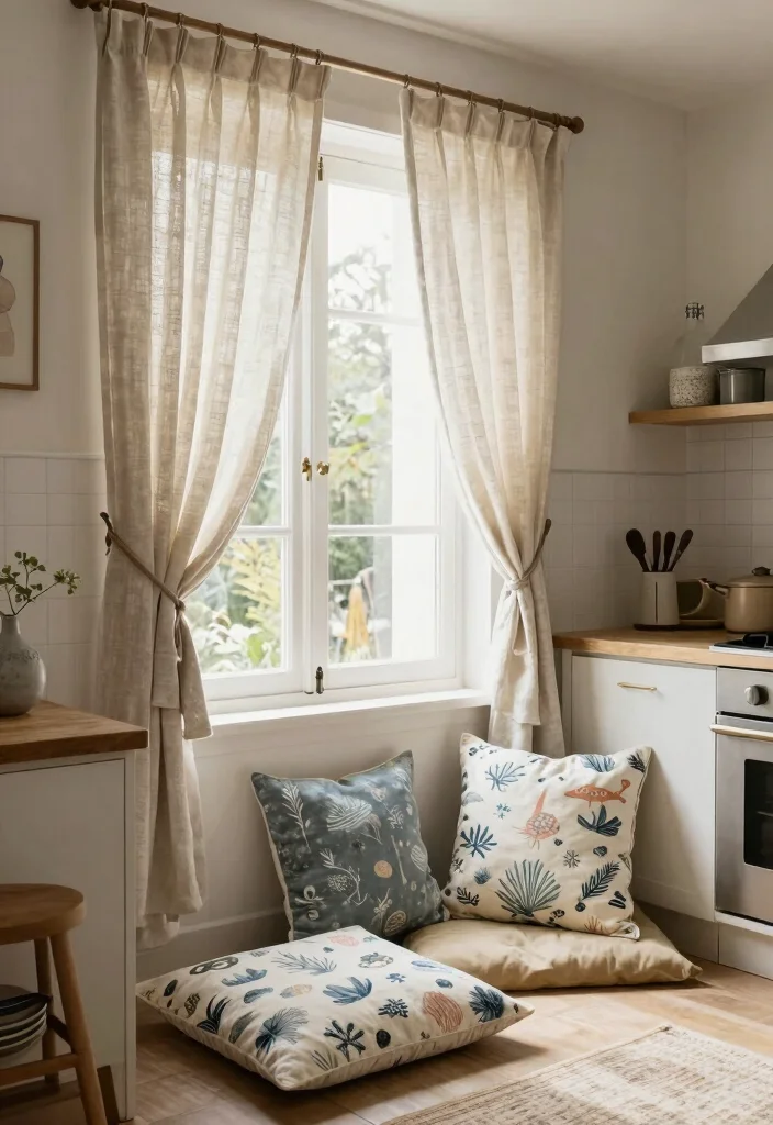 30 Coastal Kitchen Ideas for a Breezy Beach Vibe 7. Beachy Textiles for Comfort 0