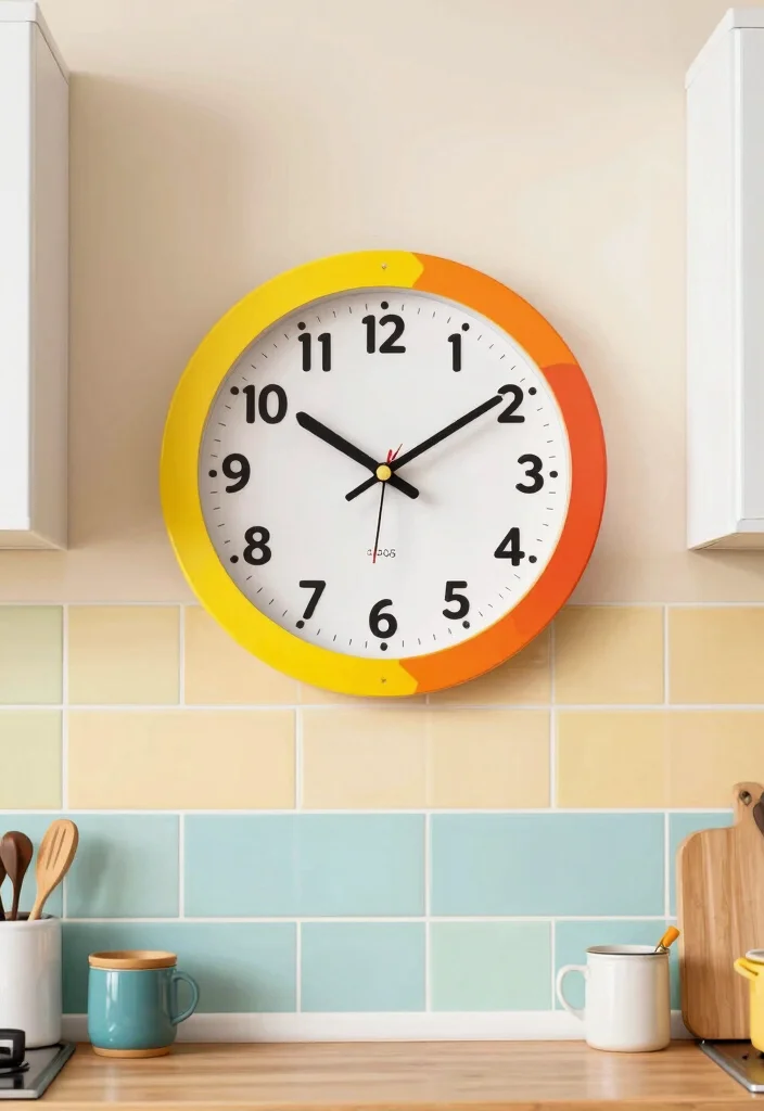 30 Colorful Kitchen Ideas That Bring Joy and Energy 19. Statement Wall Clock 0