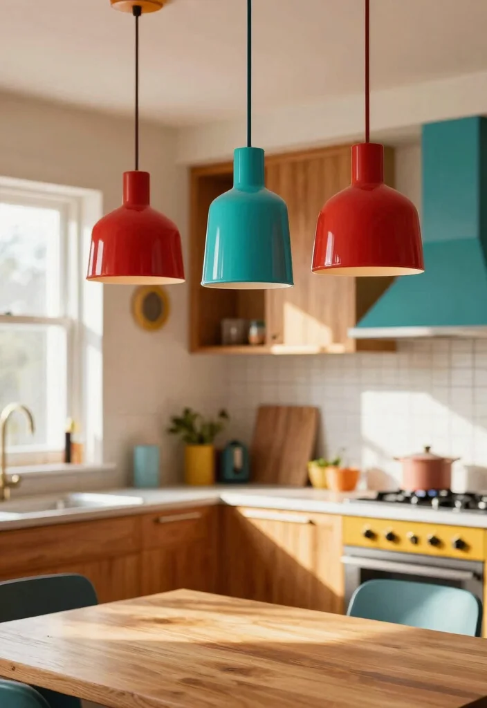 30 Colorful Kitchen Ideas That Bring Joy and Energy 4. Funky Light Fixtures 0