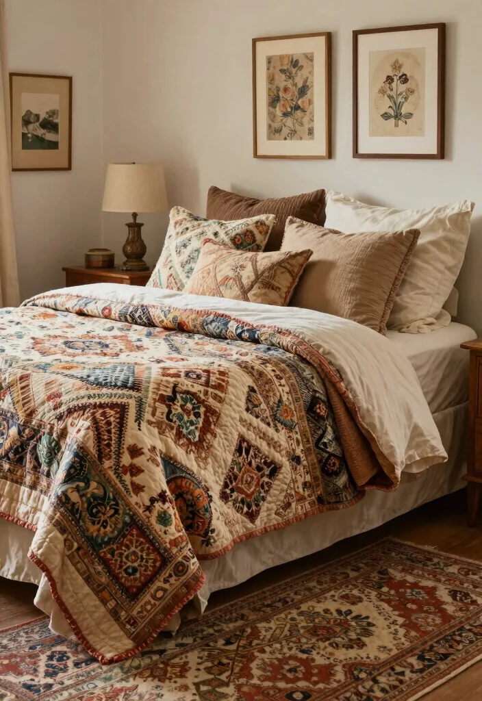 30 Cozy Bedroom Ideas for a Warm and Inviting Space 19. Incorporating Vintage Textiles 0