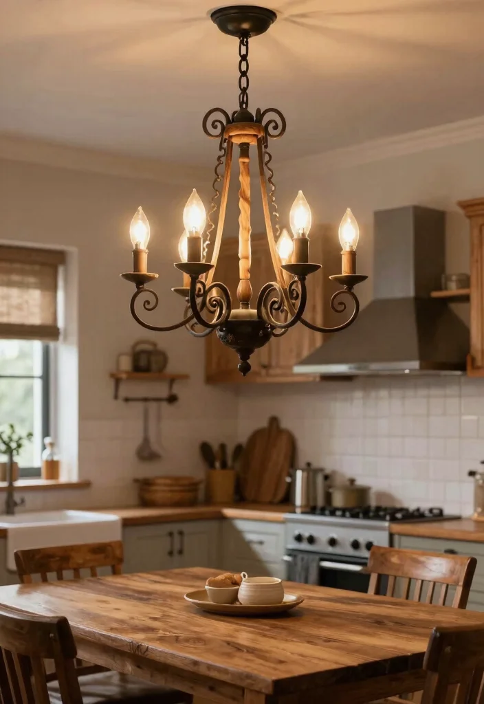 30 Cozy Kitchen Ideas That Feel Warm and Inviting 18. Rustic Chandeliers 0