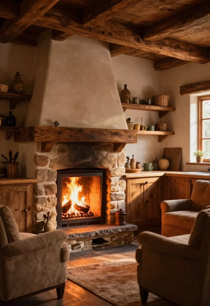 30 Cozy Kitchen Ideas That Feel Warm and Inviting 9. Warmth of Fireplaces 0