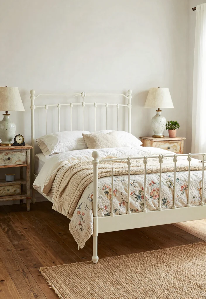 30 Farmhouse Bedroom Ideas with Rustic Charm 1. Vintage Farmhouse Bed Frames 0