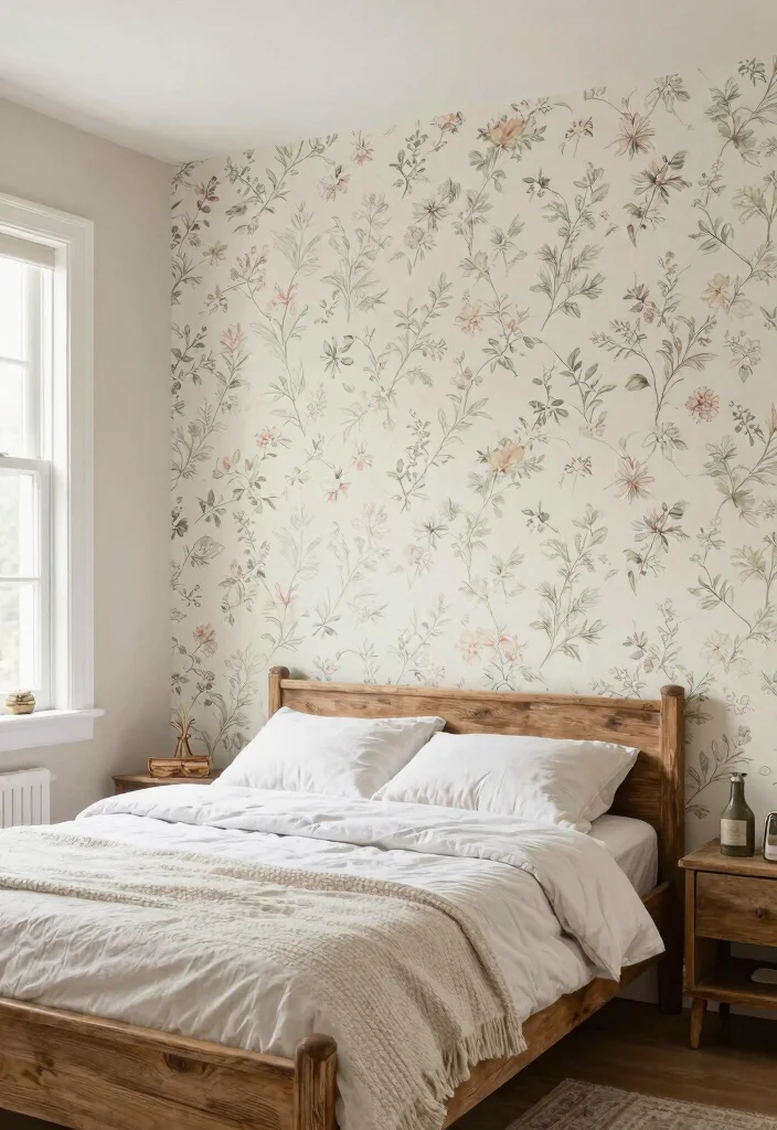 30 Farmhouse Bedroom Ideas with Rustic Charm 16. Farmhouse Inspired Wallpaper 0
