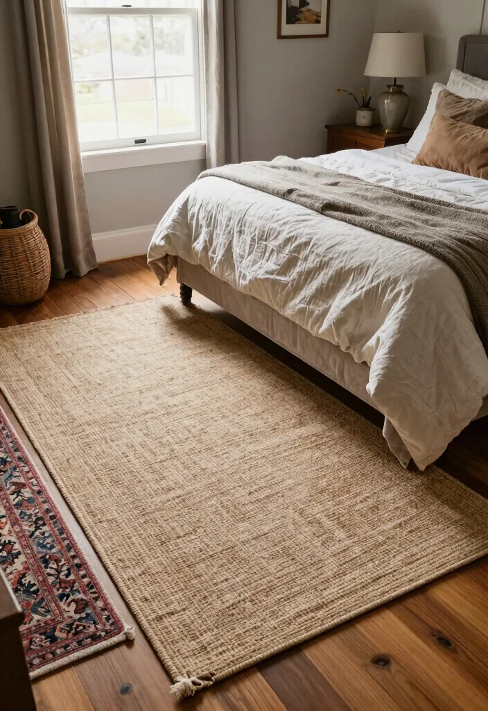 30 Farmhouse Bedroom Ideas with Rustic Charm 20. Soft Plush Rugs 0