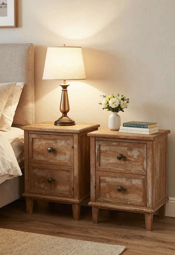 30 Farmhouse Bedroom Ideas with Rustic Charm 22. Charming Nightstands 0