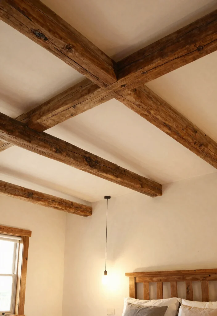 30 Farmhouse Bedroom Ideas with Rustic Charm 25. Rustic Ceiling Beams 0