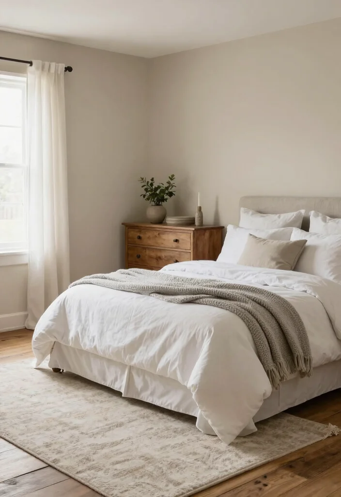 30 Farmhouse Bedroom Ideas with Rustic Charm 3. Soft Neutral Color Palettes 0