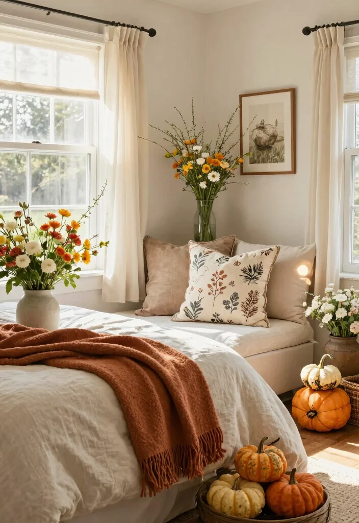 30 Farmhouse Bedroom Ideas with Rustic Charm 30. Seasonal Decor Switch Ups 0