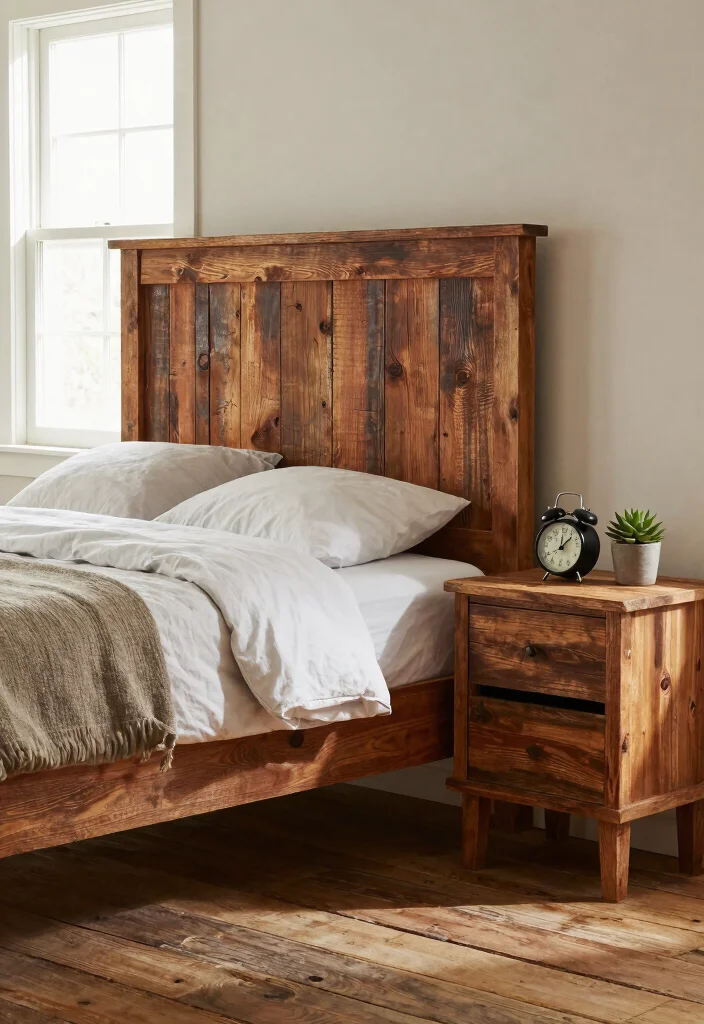 30 Farmhouse Bedroom Ideas with Rustic Charm 6. Reclaimed Wood Accents 0