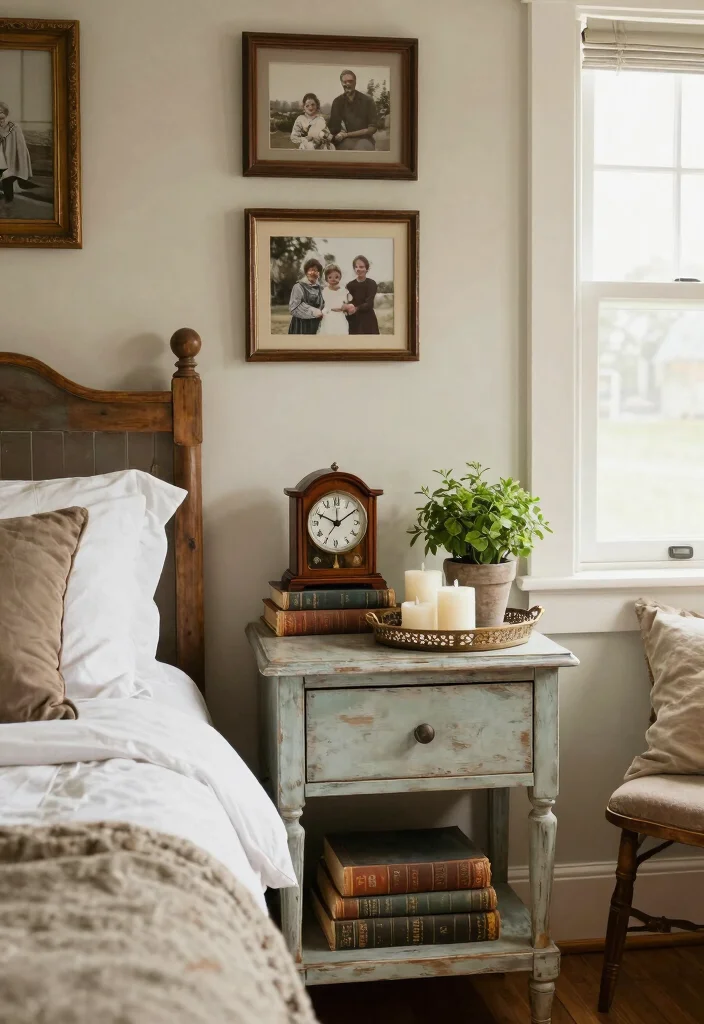 30 Farmhouse Bedroom Ideas with Rustic Charm 9. Vintage Accessories 0