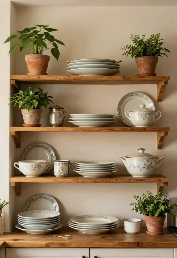 30 Farmhouse Kitchen Ideas Full of Rustic Charm 16. Vintage Wares Display 0