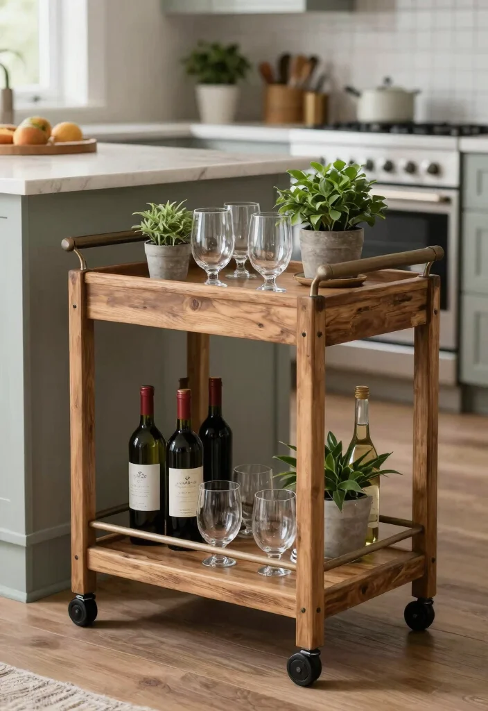 30 Farmhouse Kitchen Ideas Full of Rustic Charm 17. Farmhouse Style Bar Cart 0
