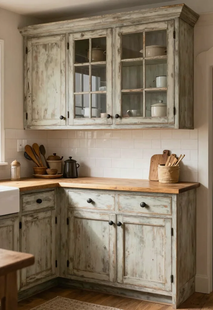 30 Farmhouse Kitchen Ideas Full of Rustic Charm 24. Distressed Finishes 0