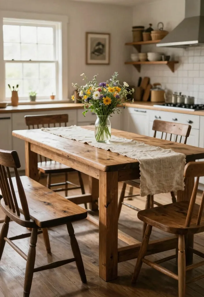 30 Farmhouse Kitchen Ideas Full of Rustic Charm 7. Farmhouse Dining Table 0