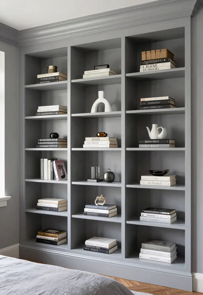 30 Grey Bedroom Ideas for a Calm Timeless Look 54 30 Grey Bedroom Ideas for a Calm Timeless Look 24. Grey Wall Shelving 0