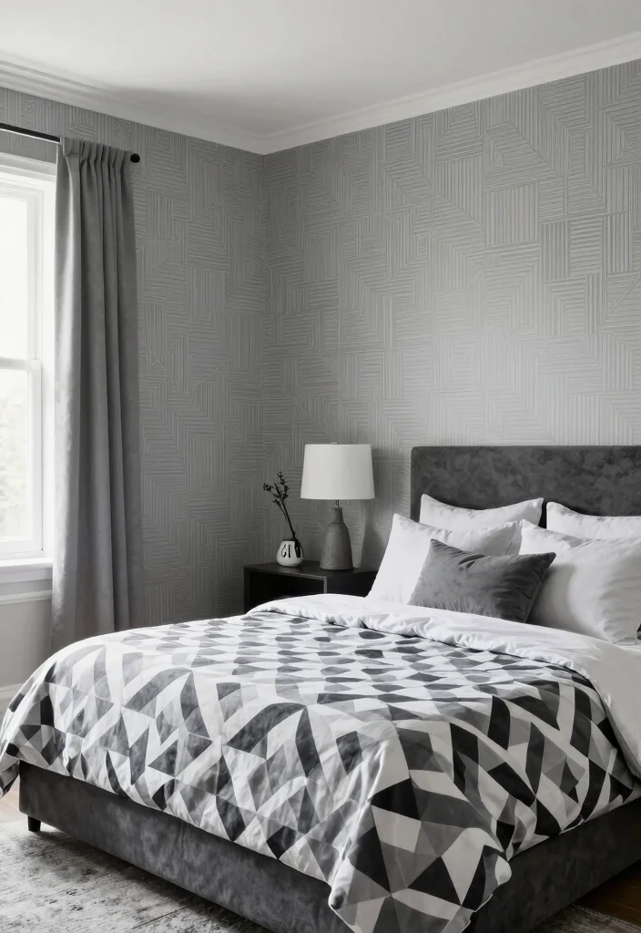 30 Grey Bedroom Ideas for a Calm Timeless Look 68 30 Grey Bedroom Ideas for a Calm Timeless Look 28. Grey with Geometric Patterns 0
