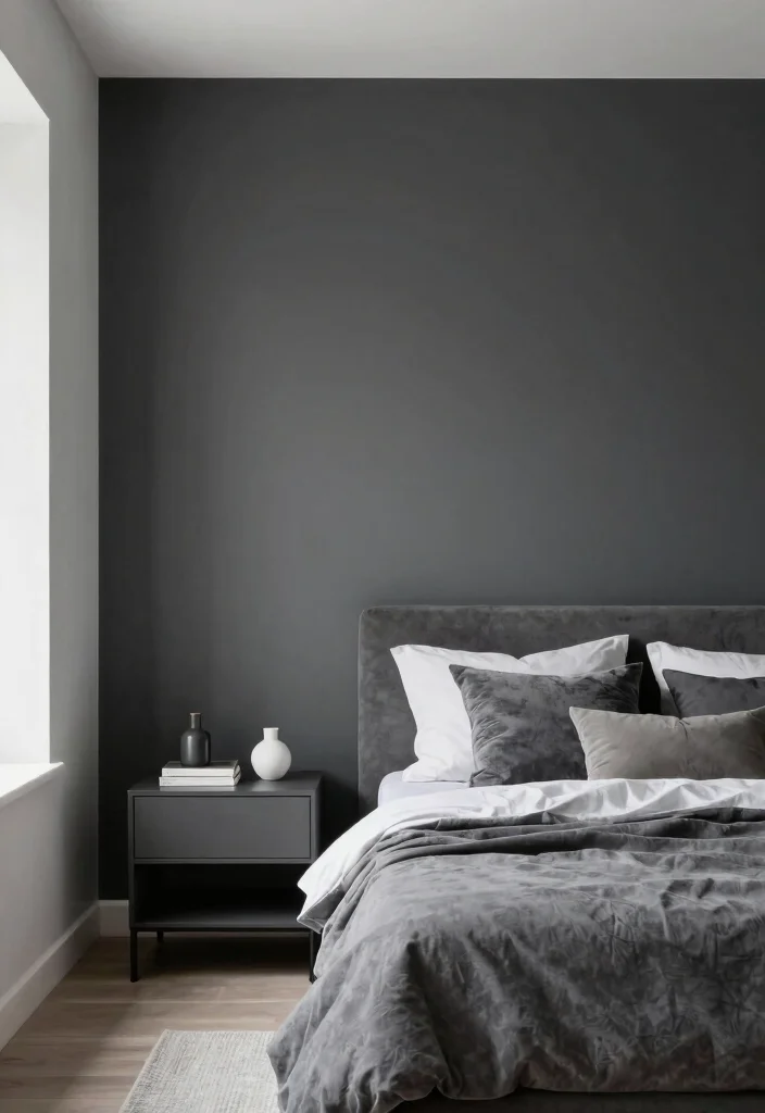 30 Grey Bedroom Ideas for a Calm Timeless Look 35 30 Grey Bedroom Ideas for a Calm Timeless Look 5. Dark Grey Accent Wall 0