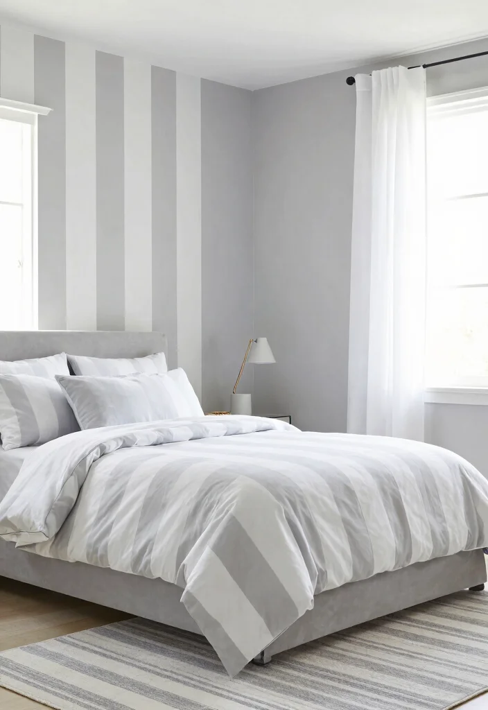 30 Grey Bedroom Ideas for a Calm Timeless Look 39 30 Grey Bedroom Ideas for a Calm Timeless Look 9. Grey and White Stripes 0