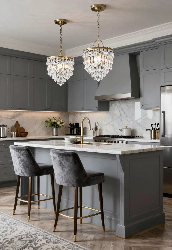 30 Grey Kitchen Ideas That Are Timeless and Chic 35 30 Grey Kitchen Ideas That Are Timeless and Chic 15. Touches of Glam with Grey 0