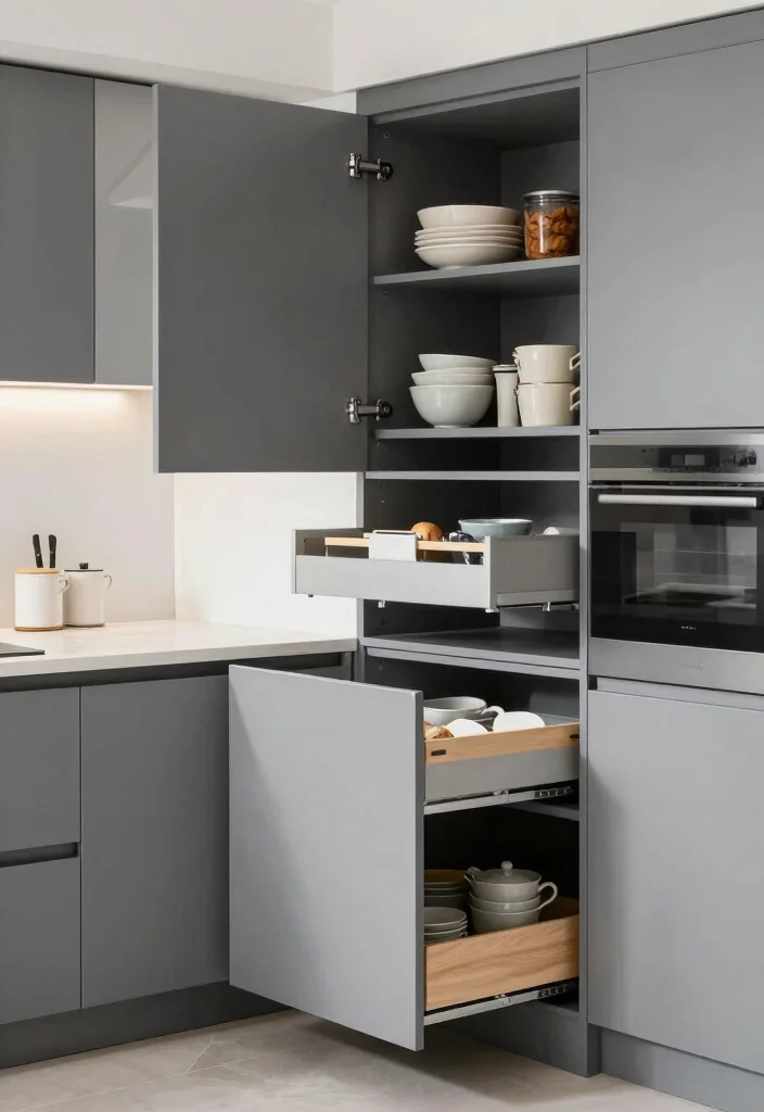 30 Grey Kitchen Ideas That Are Timeless and Chic 51 30 Grey Kitchen Ideas That Are Timeless and Chic 21. Smart Storage Solutions in Grey 0