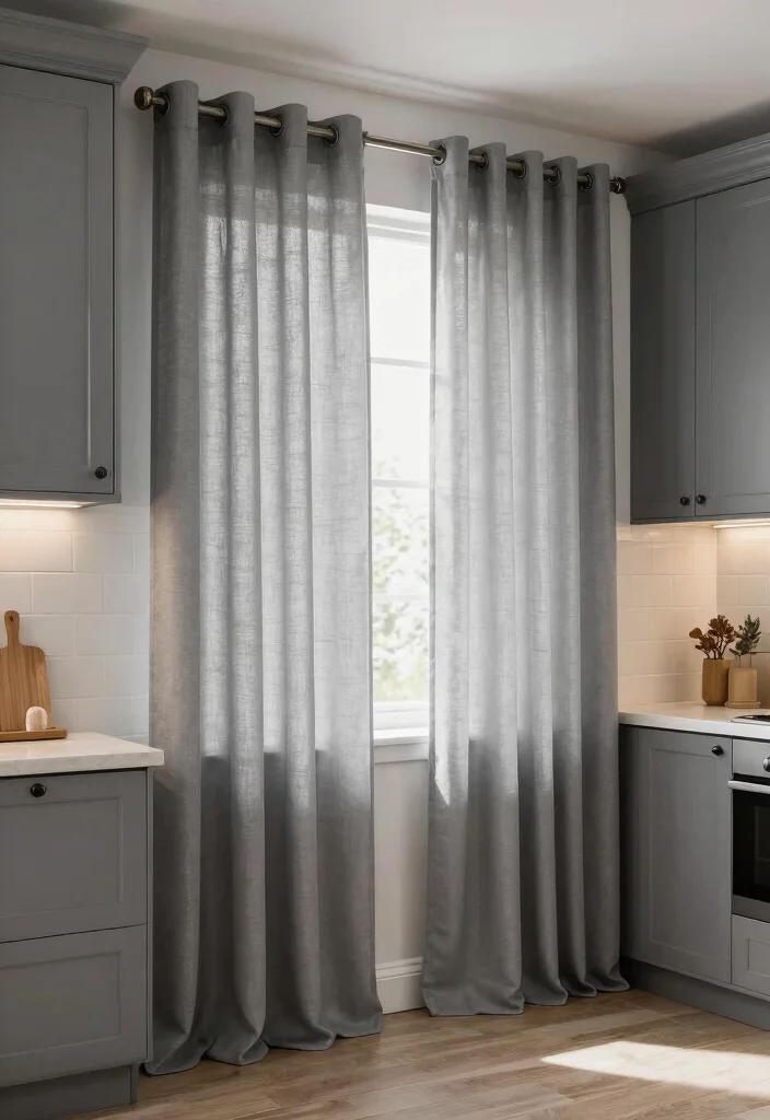 30 Grey Kitchen Ideas That Are Timeless and Chic 76 30 Grey Kitchen Ideas That Are Timeless and Chic 26. Elegant Grey Curtains 0
