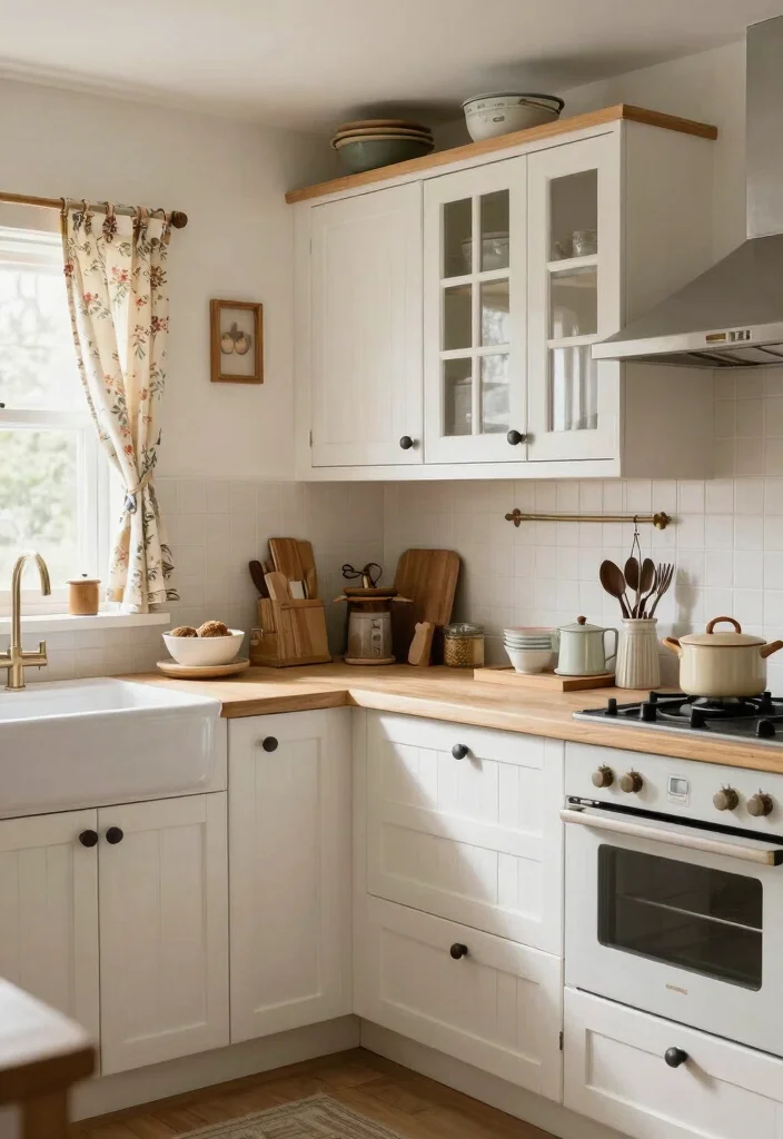 30 Kitchen Ideas with White Cabinets That Feel Timeless 12. Cozy Cottage Vibes 0