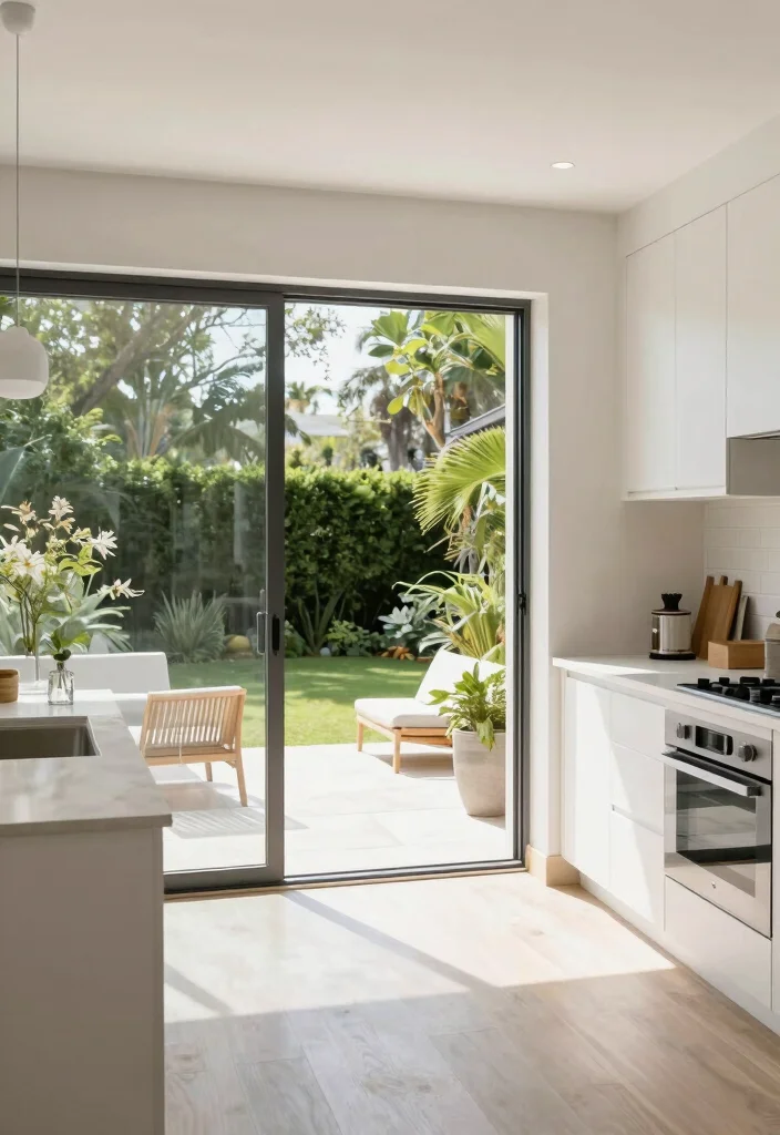 30 Kitchen Ideas with White Cabinets That Feel Timeless 14. Seamless Indoor Outdoor Flow 0